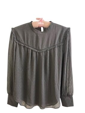 🩶ANN TAYLOR Charcoal Blouse with Textured Detail. EUC
